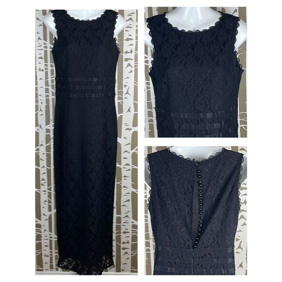 August Silk Black Lace Button Back Maxi Evening Dress sz 10 - Picture 1 of 11